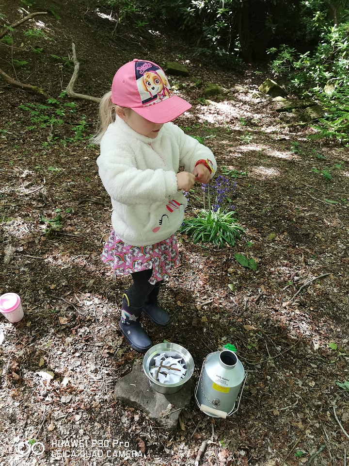 Teaching fire safety to my daughter.  Gathered the sticks for the brews. (Woods near Bolton, U.K.)