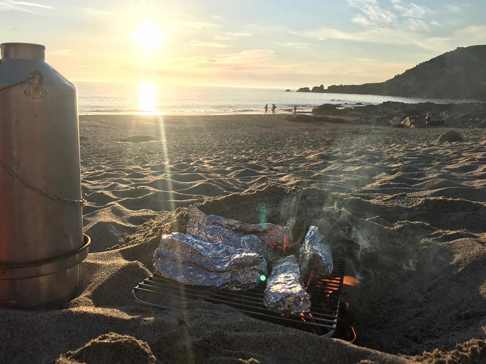 Fresh mackerel on an open fire and the ol' Kelly Kettle on the go. (Sennen Cove, Penzance, U.K.)