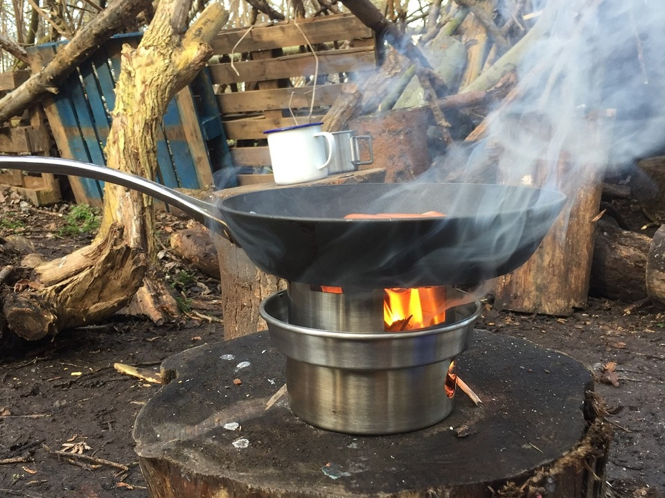 Testing out my new hobo stove to cook sausages during a forest school session on Hackney Marshes. (U.K.)