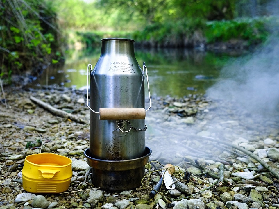 Making a slow brew after a short dip in the river. (A river in Wiltshire, UK)