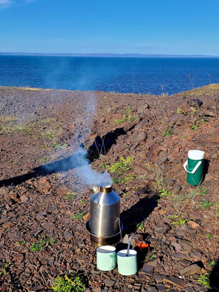 Cup of tea overlooking Conception Bay, NL, Canada