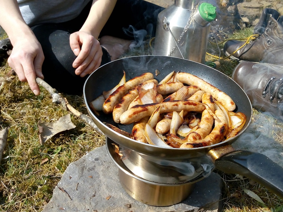 Fried Sausage & Onion on the Hobo Stove ;-)